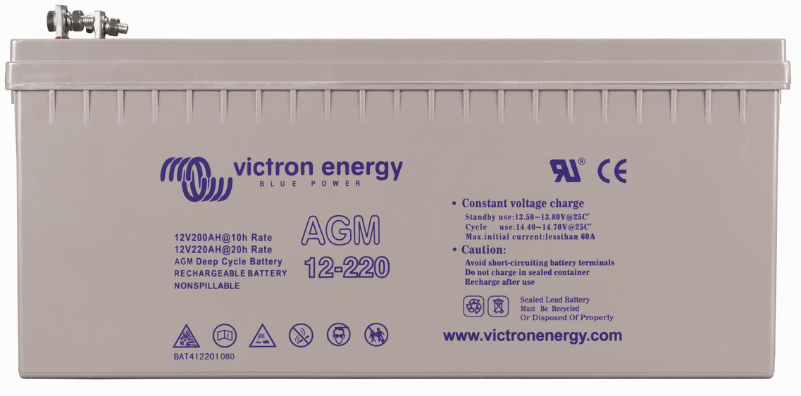 Victron 12V AGM deep cycle battery - 200 ah @ C10, 220 ah @ C20